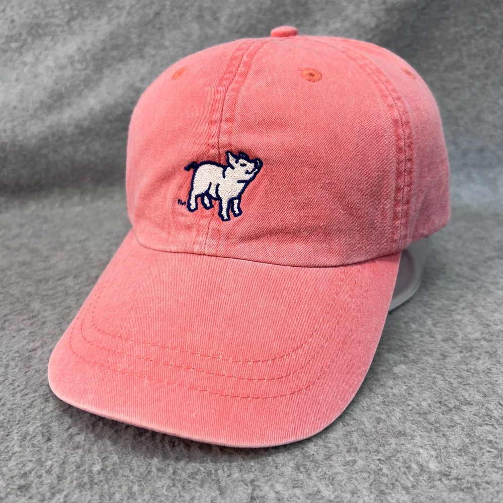 Embroidered Pig Unisex Coral Adams Hat Adjustable Leather Strap OSFM